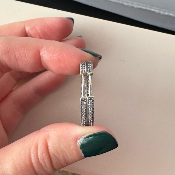 Pandora Medium Pave Silver Hoops - Picture 9 of 11